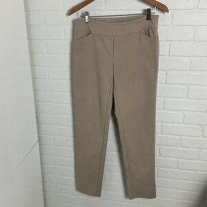 Up! Trouser pants Pull on Straight leg Pockets Tan Beige Comfy Stretch FLAW Sz 4
